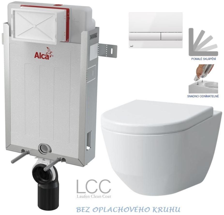 ALCADRAIN Renovmodul - predstenový inštalačný systém s bielym tlačidlom M1710 + WC LAUFEN PRO LCC RIMLESS + SEDADLO AM115/1000 M1710 LP2