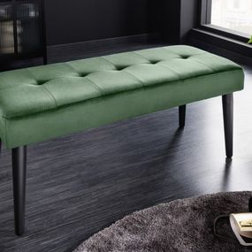 Estila Dizajnová moderná lavica Soreli so zeleným čalúnením a čiernou kovovou podstavou 95cm
