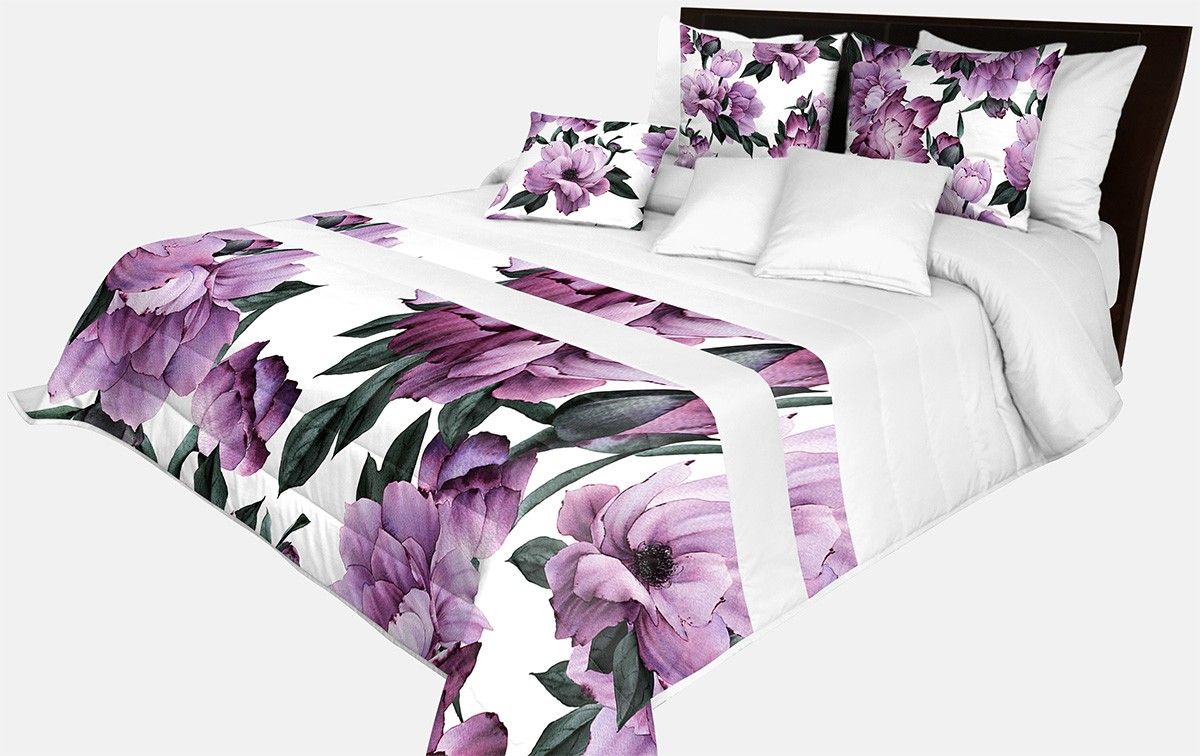 DomTextilu Prehoz na posteľ v krásnej bielej farbe s potlačou dokonalých fialových kvetov Šírka: 170 cm | Dĺžka: 210 cm 65874-239623