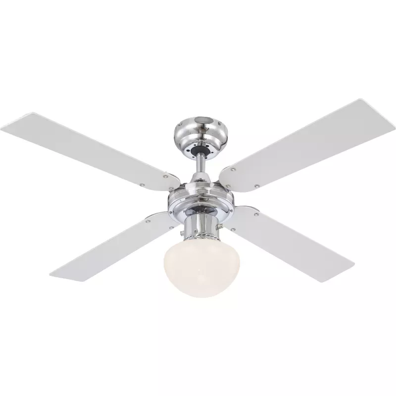 GLOBO 0330 CHAMPION stropný ventilátor s osvetlením na päticu E27 1050 mm s ťahovým vypínačom chróm