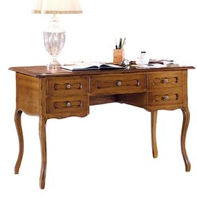 Estila Luxusný rustikálny písací stolík Emociones z masívneho dreva s piatimi zásuvkami a vyrezávanými nožičkami 130cm