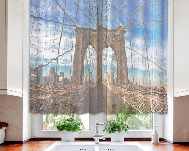 VO-140-003 Textilné fotozáclona s obšitím a rašiace páskou, Brooklynský most, veľkosť 140