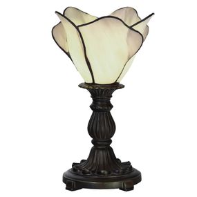 Clayre&Eef Stolová lampa 5LL-6099N, v krémovej, Tiffany štýl, Obývacia izba / jedáleň, polyrezín, sklo, E14, 25W, K: 30cm