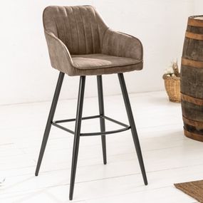 Estila Moderná barová stolička Vittel z mikrovlákna sivohnedej farby s čiernymi kovovými nohami 102cm