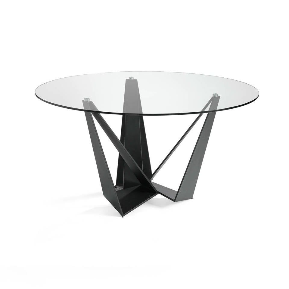 Estila Luxusný okrúhly sklenený jedálenský stôl Urbano s výraznou matne čiernou lakovanou podnožou z nehrdzavejúcej ocele 150cm