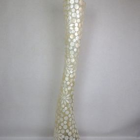 Stojacia lampa PRINCESS - kvety, biela, pravá perleť, ručná práca, 150 cm