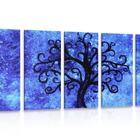 5-dielny obraz strom života na modrom pozadí