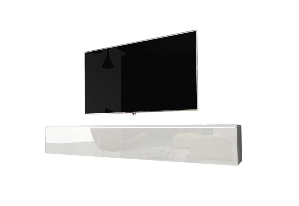 Expedo TV stolík MENDES D 180, 180x30x32, biela/biela lesk + LED