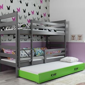 Poschodová posteľ s prístelkou ERIK 3 - 160x80cm - Grafitová - Zelená