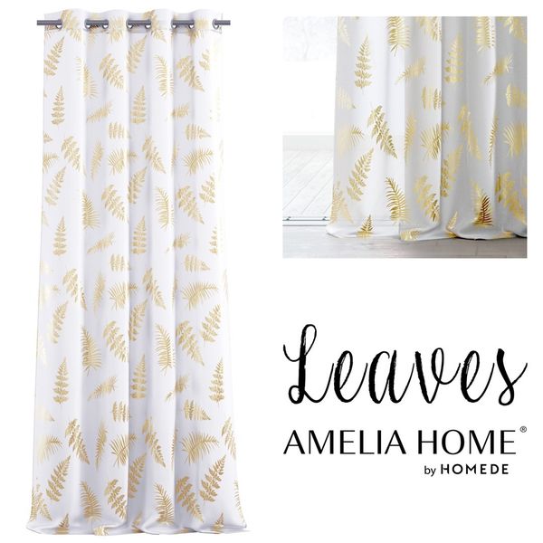 Záclona AmeliaHome Leaves I biela/zlatá