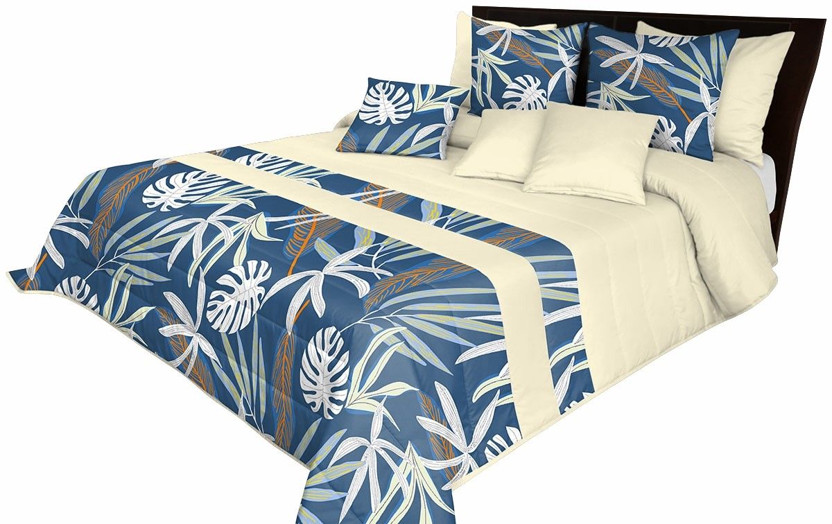DomTextilu Elegantné modré prehozy na posteľ s krásnym vzorom listov Šírka: 170 cm | Dĺžka: 210 cm 62666-237333