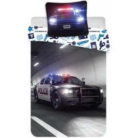 BrandMac · Bavlnené posteľné obliečky s policajným autom - 100% bavlna - 70 x 90 cm + 140 x 200 cm