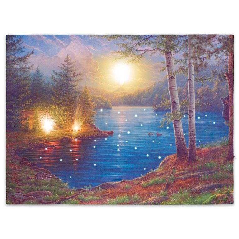 Nástenná maľba horské jazero, 3 LED + 40 LED, 30 x 40 cm