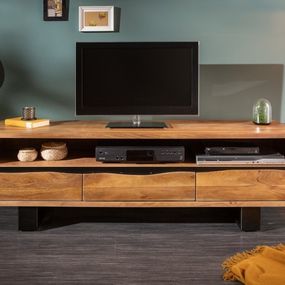 Estila Dizajnový TV stolík s troma zásuvkami z masívu Mammut hnedý 160cm
