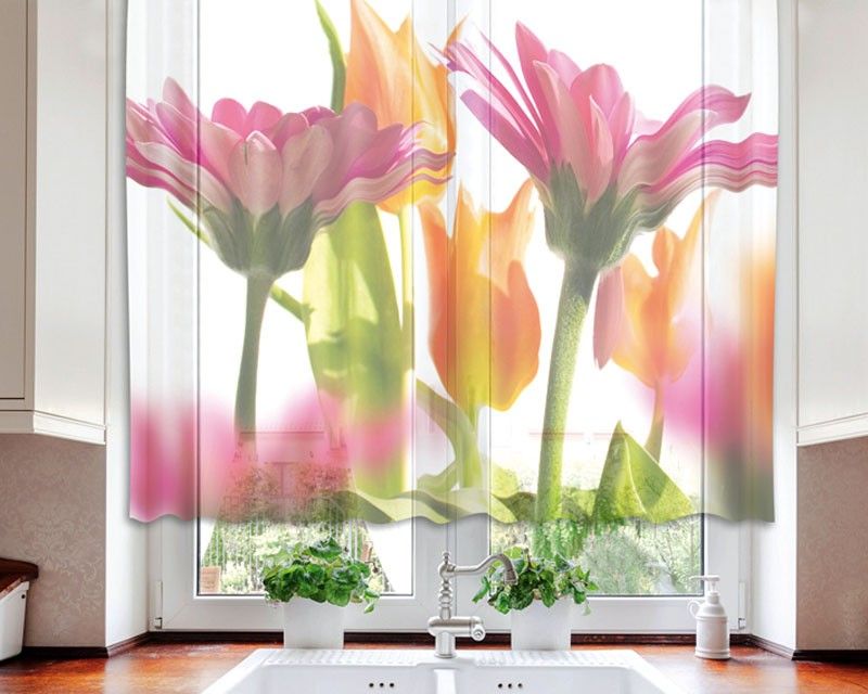 VO-140-010 Textilné fotozáclona s obšitím a rašiace páskou, Jarné kvety, veľkosť 140 x