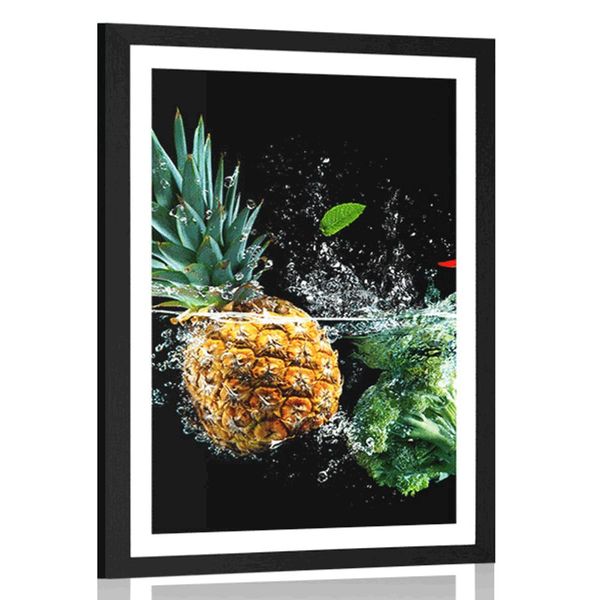 Plagát s paspartou organické ovocie a zelenina - 20x30 black