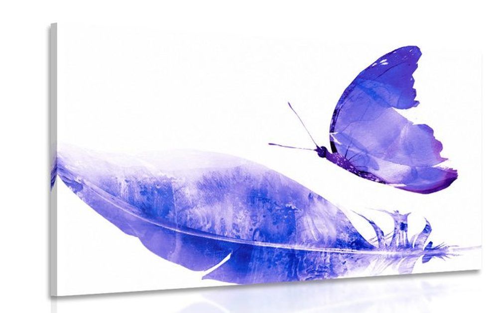 Obraz pierko s motýľom vo fialovom prevedení