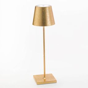 Zafferano Stolná LED lampa Poldina s dekorom prenosná zlatá, Obývacia izba / jedáleň, kov, plast, 2.2W, K: 38cm