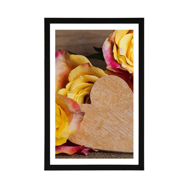 Plagát s paspartou valentínske žlté ruže - 40x60 white