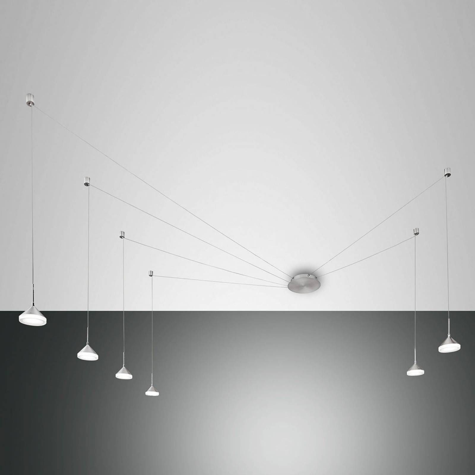 Fabas Luce Závesné LED svietidlo Isabella, 6-plameňové hliník, Obývacia izba / jedáleň, kov, plast, 8W, P: 700 cm