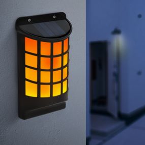 Solárna LED nástenná lampa - s efektom plameňov - čierna s mriežkami - 18 x 10 cm