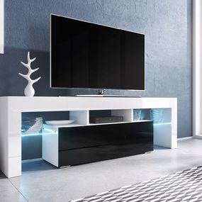 TV stolík Toro 138 - biela / biely lesk / čierny lesk