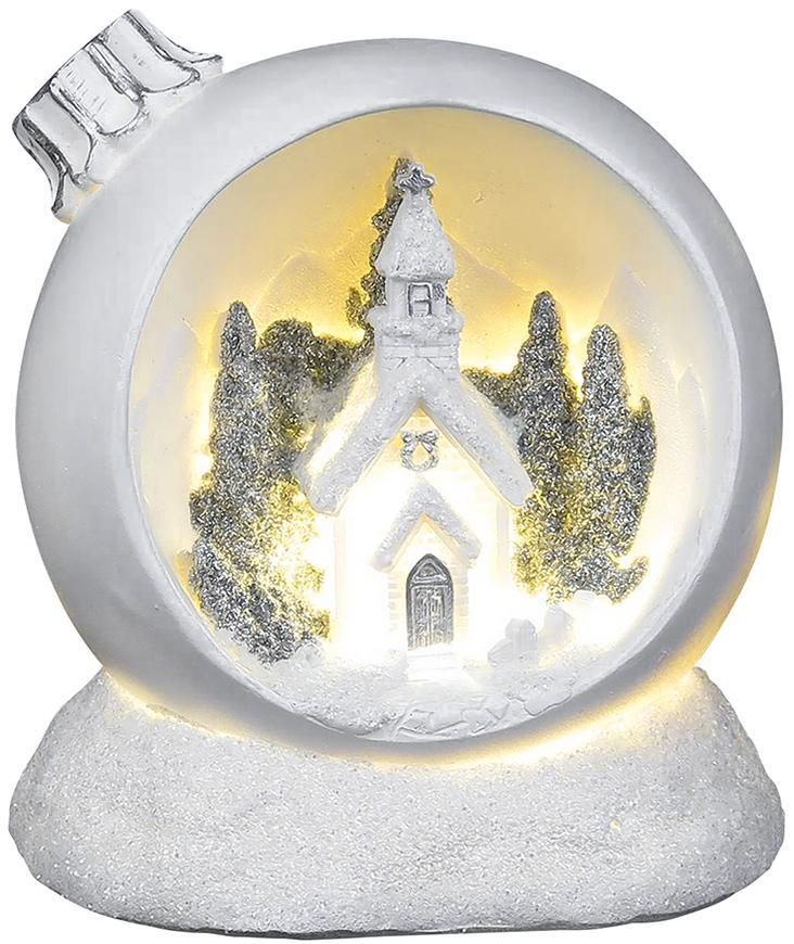 Dekorácia MagicHome Vianoce, Vianočná guľa, LED teplá biela, polyresin, 2xAAA, interiér, 10,50x9x11 cm, Sellbox 6 ks