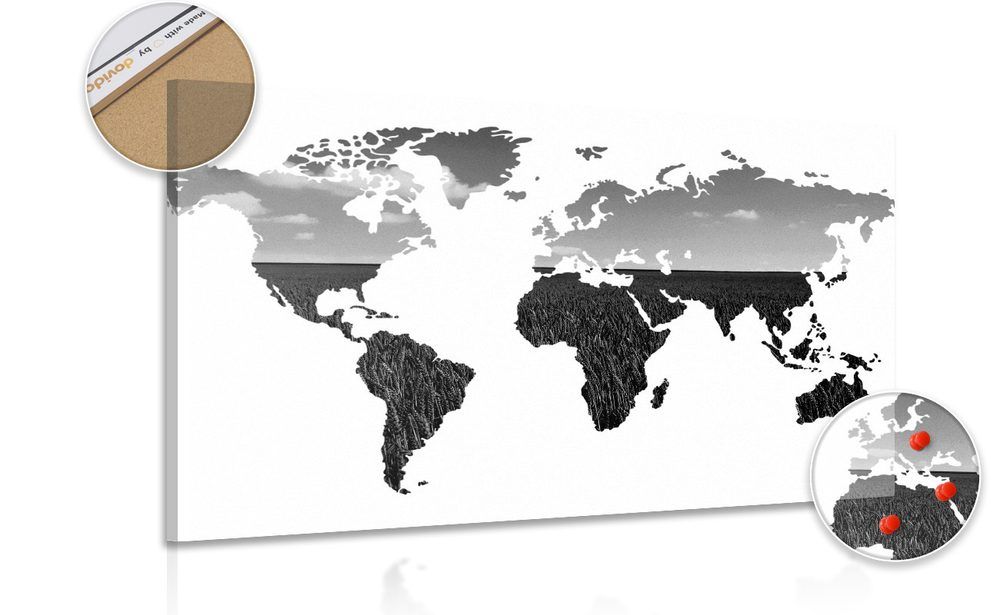 Obraz na korku mapa sveta v čiernobielom prevedení - 120x80  peg