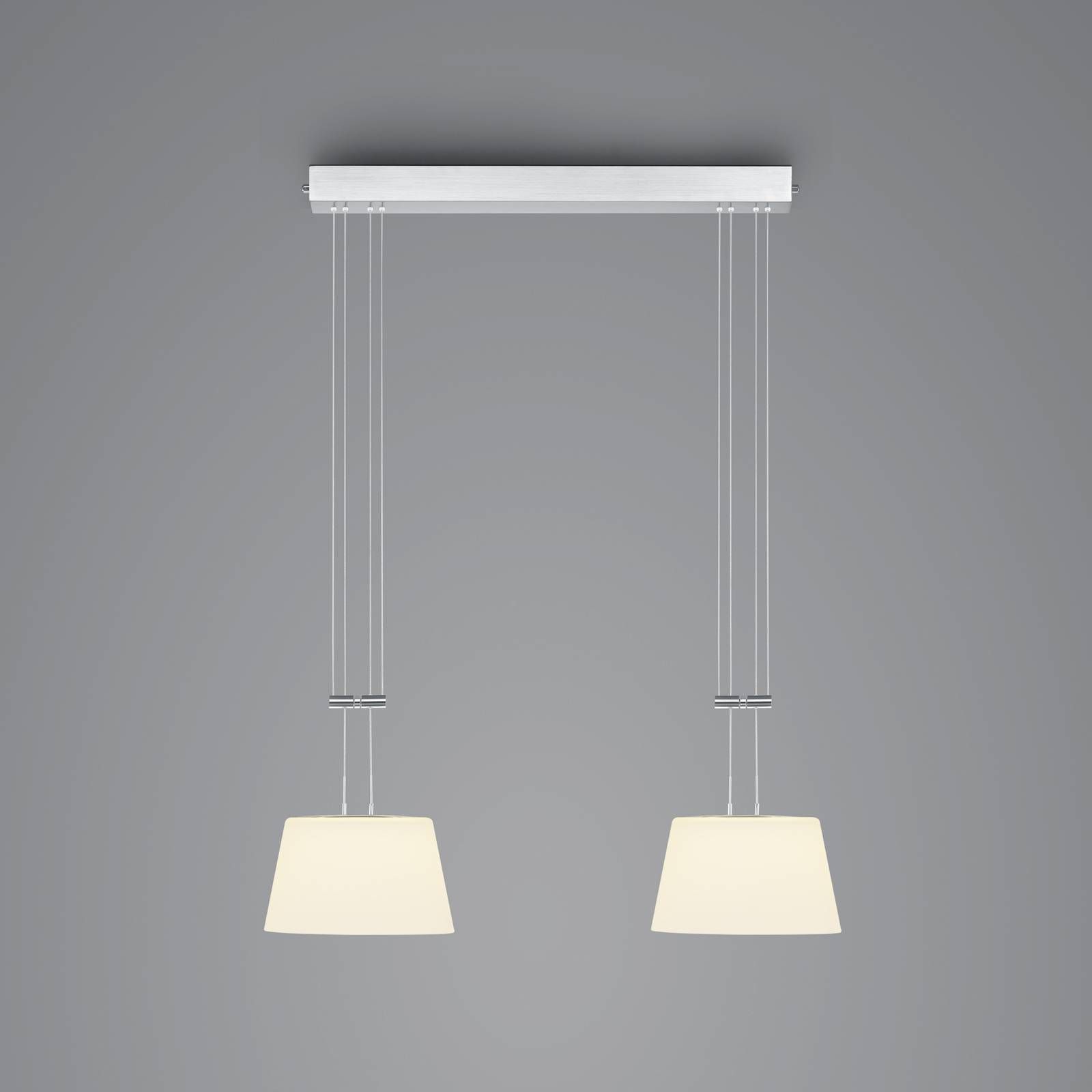 BANKAMP Conus závesné LED svietidlo, 2-pl., nikel, Obývacia izba / jedáleň, hliník, sklo, 18W, P: 71 cm, L: 22 cm, K: 12.5cm