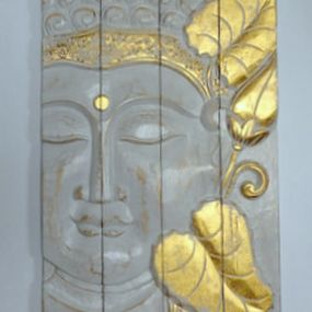 Dekorácia na stenu, obraz Budha biely - drevo 45x32cm