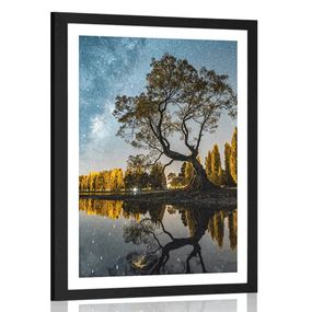 Plagát s paspartou strom pod hviezdnou oblohou - 40x60 black