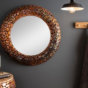 Estila Art-deco okrúhle nástenné zrkadlo Riverstone medenej farby z kovu s mozaikovým vzorom 82cm