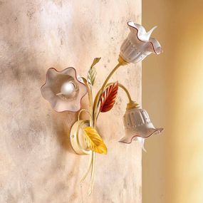 Ceramiche Nástenné svietidlo Flora vo florentínskom štýle, Obývacia izba / jedáleň, keramika, kov, E14, 40W, K: 47cm