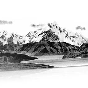 Obraz maľovaná horská krajina v čiernobielom prevedení - 120x60