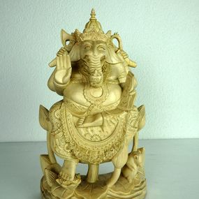 Soška Ganesh na lotose, ručná práca, exotické drevo,