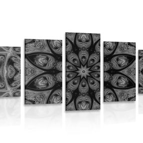 5-dielny obraz hypnotická Mandala v čiernobielom prevedení