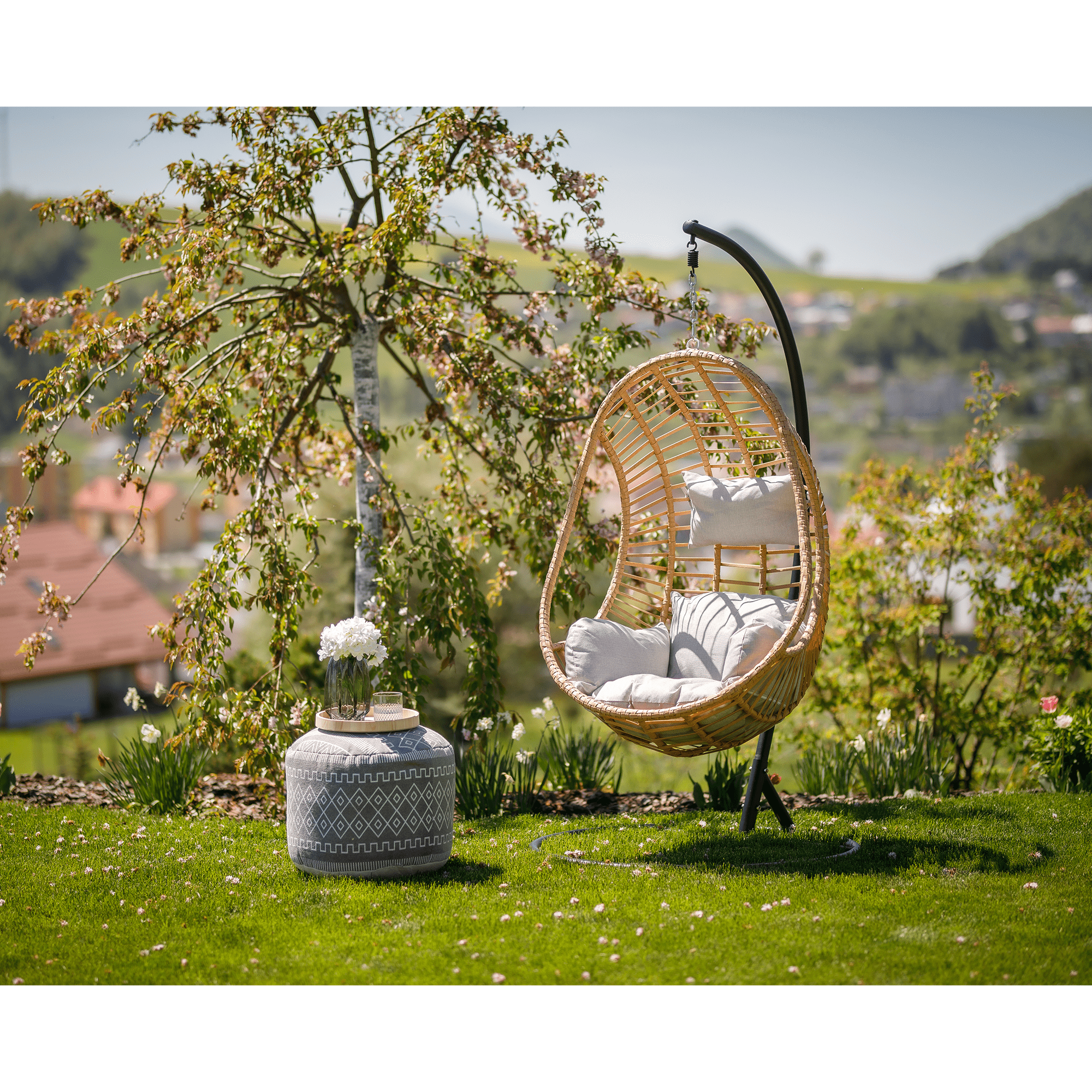 Závesné kreslo, prírodná/čierna/sivá, ZAHUR