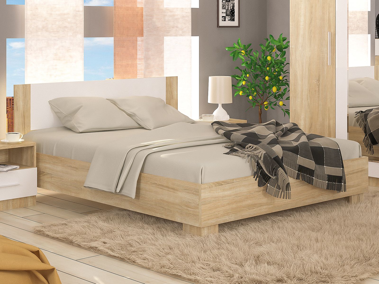 Manželská posteľ 160 cm Markos (dub sonoma + biela) (s roštom)