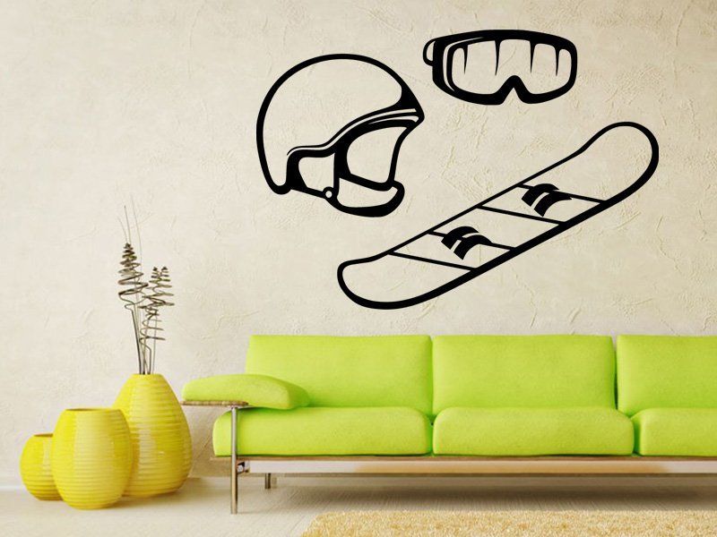 Samolepka na zeď Snowboard, helma a brýle 0973