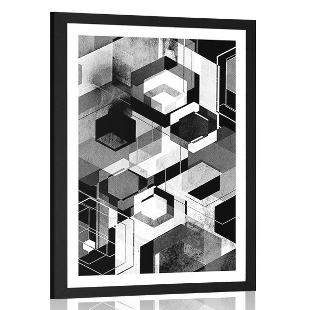 Plagát s paspartou abstraktná geometria v čiernobielom prevedení - 40x60 black