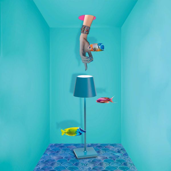 Zafferano Stolná LED lampa Poldina s batériou prenosná modrá, Obývacia izba / jedáleň, kov, plast, 2.2W, K: 38cm