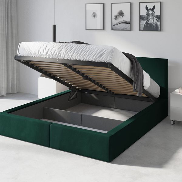 Čalúnená posteľ (výklopná) HILTON 140x200cm ZELENÁ