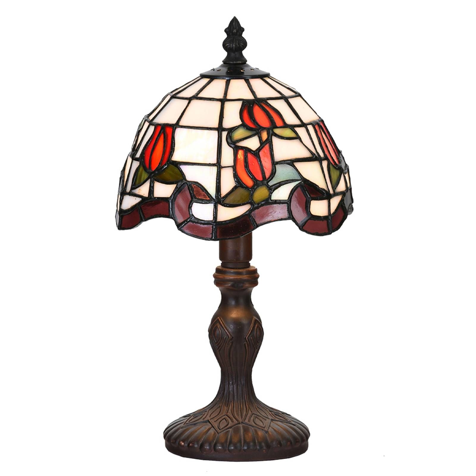 Clayre&Eef Stolová lampa 5LL-6156, Tiffany dizajn, Obývacia izba / jedáleň, polyrezín, sklo, E14, 25W, K: 32cm
