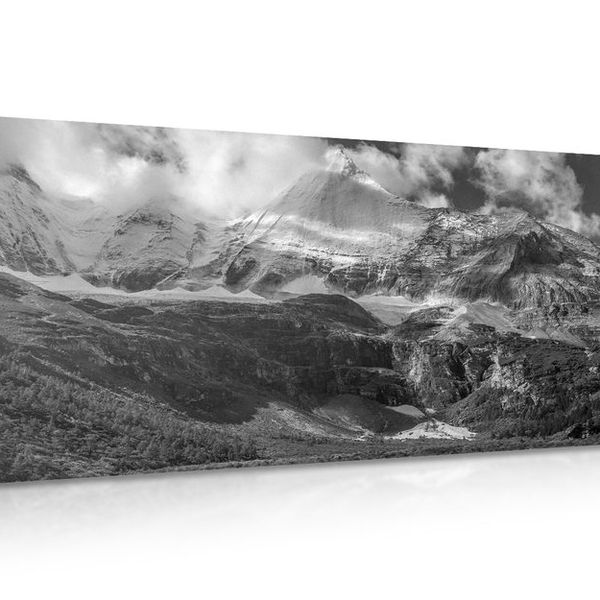Obraz majestátna horská krajina v čiernobielom prevedení - 100x50