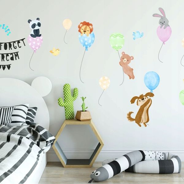 DomTextilu Veselá nálepka do detskej izby zvieratká na balónoch 120 x 240 cm