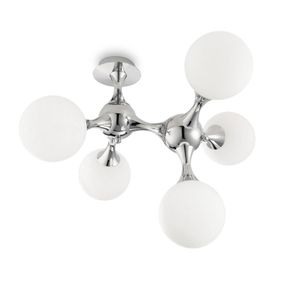 Ideallux Stropné svietidlo Nodi Bianco 5-plameňové E14, Obývacia izba / jedáleň, sklo, kov, E14, 40W, K: 50cm