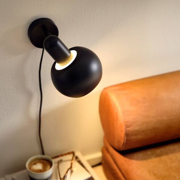 FRANDSEN BF20 nástenné svetlo so zástrčkou čierna, Obývacia izba / jedáleň, kov, látka, E14, 25W, L: 15 cm, K: 19cm