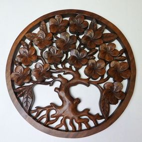 Mandala Strom života kvitnúci 3D, 40 cm, exotické drevo, ručná práca
