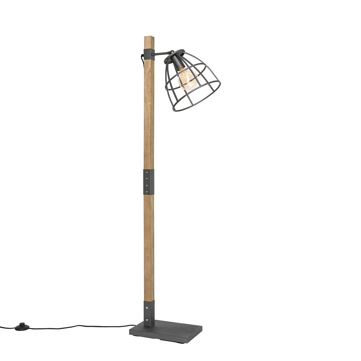 Priemyselná stojaca lampa čierna s drevom - Arthur