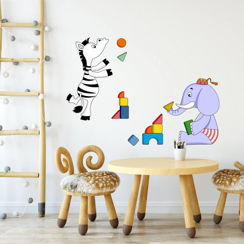 Nálepka na stenu - Slon a zebra